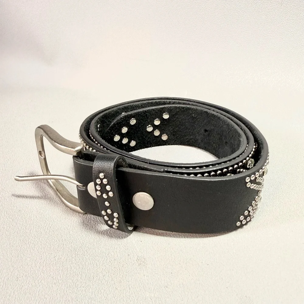 Shyanne Genuine Leather Black Rhinestone and Silver-Tone Studded Belt NWOT